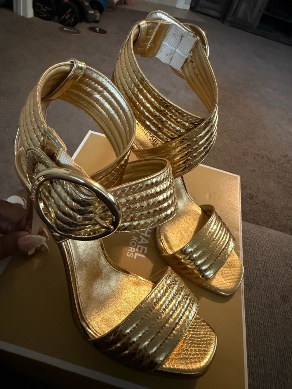 Michael Kors Gold Metallic Braided Ankle-Strap Heels BRAND NEW NEVER WORN!!